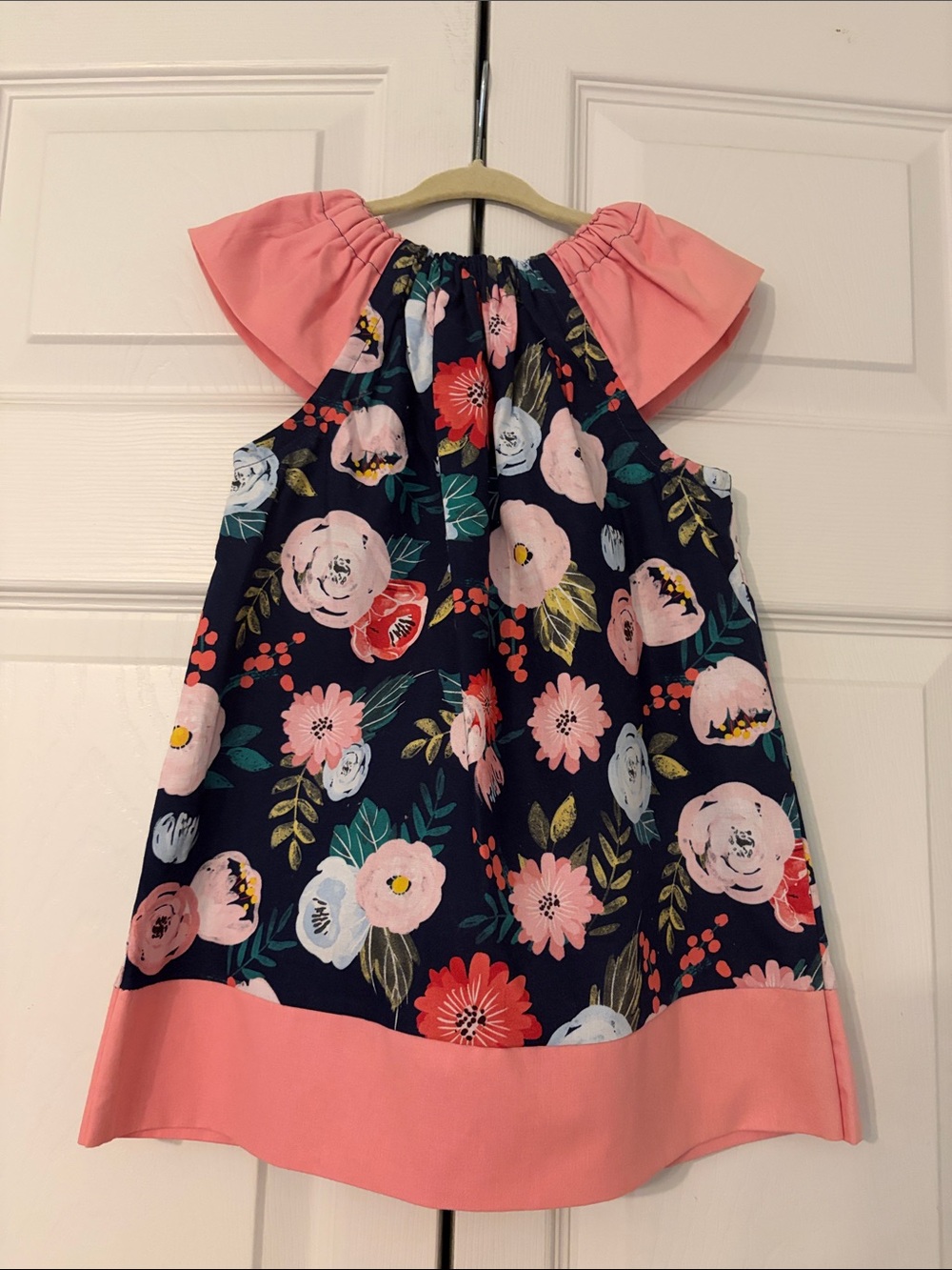 Navy Floral Dress Boutiques Dress Coral Pink Trim And Fluttered Sleeves Size 2T